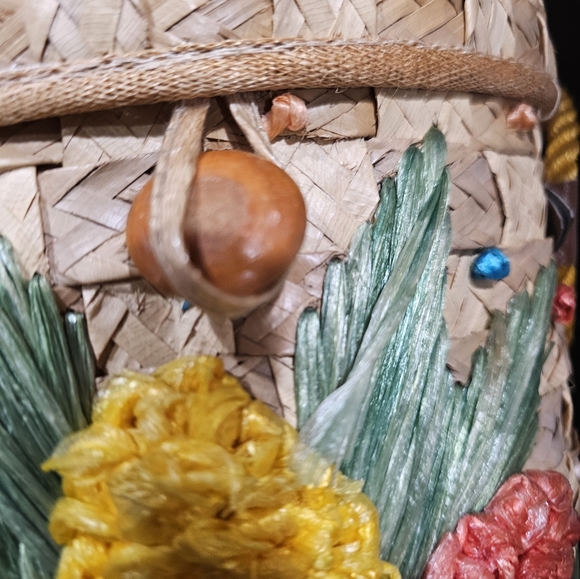 *HP* Vintage 70'S Handcrafted Basket/Bucket Purse With Raffia Embroidery Detail - Picture 10 of 14